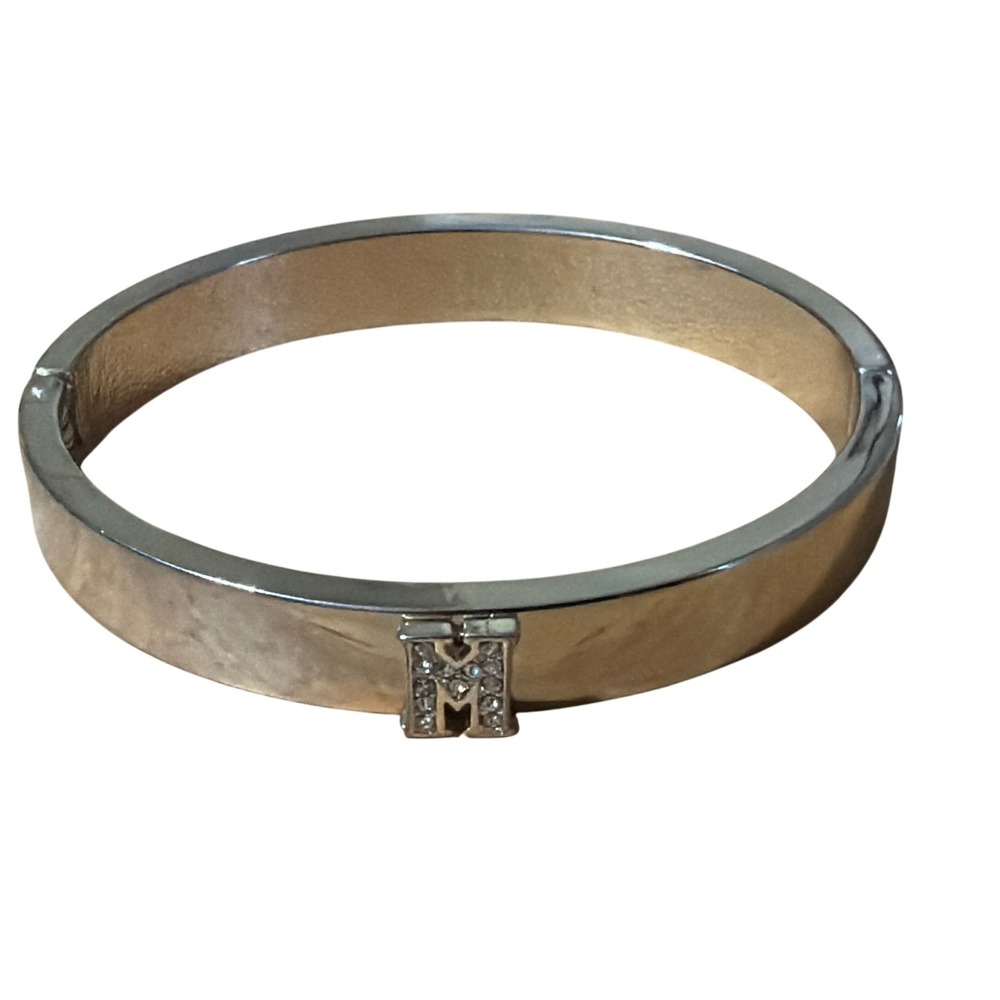 Gold Tone Hinged Bangle Bracelet Crystal Pave M Initial‎ Monogram  Chic